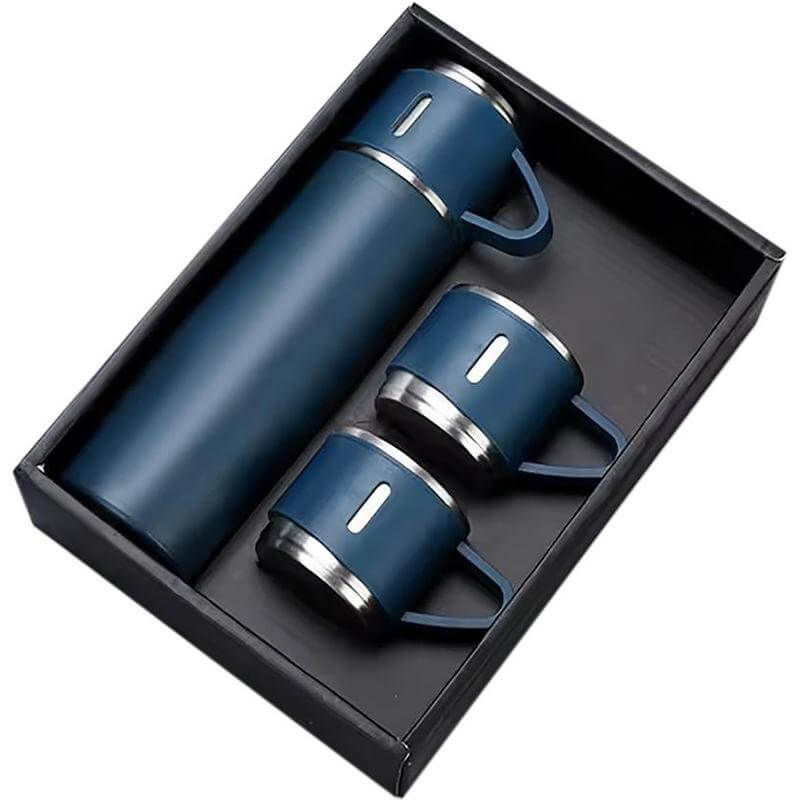 SAFFLE - Giftology Family Set of Vacuum Flask & Two Cups - Navy Blue